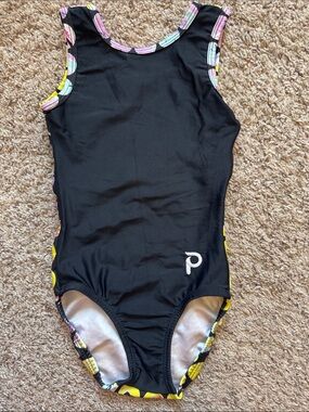 Plum leotard with colorful polkadot back